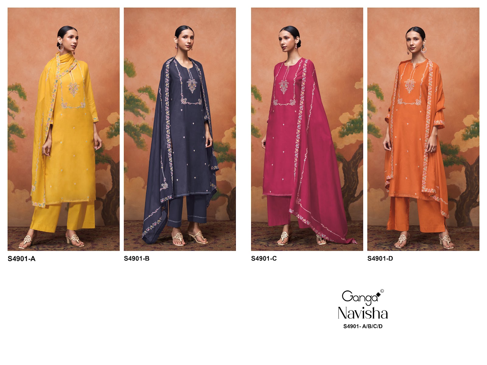 Navisha S4901 Ganga Bemberg Pant Style Suits Wholesale Rate