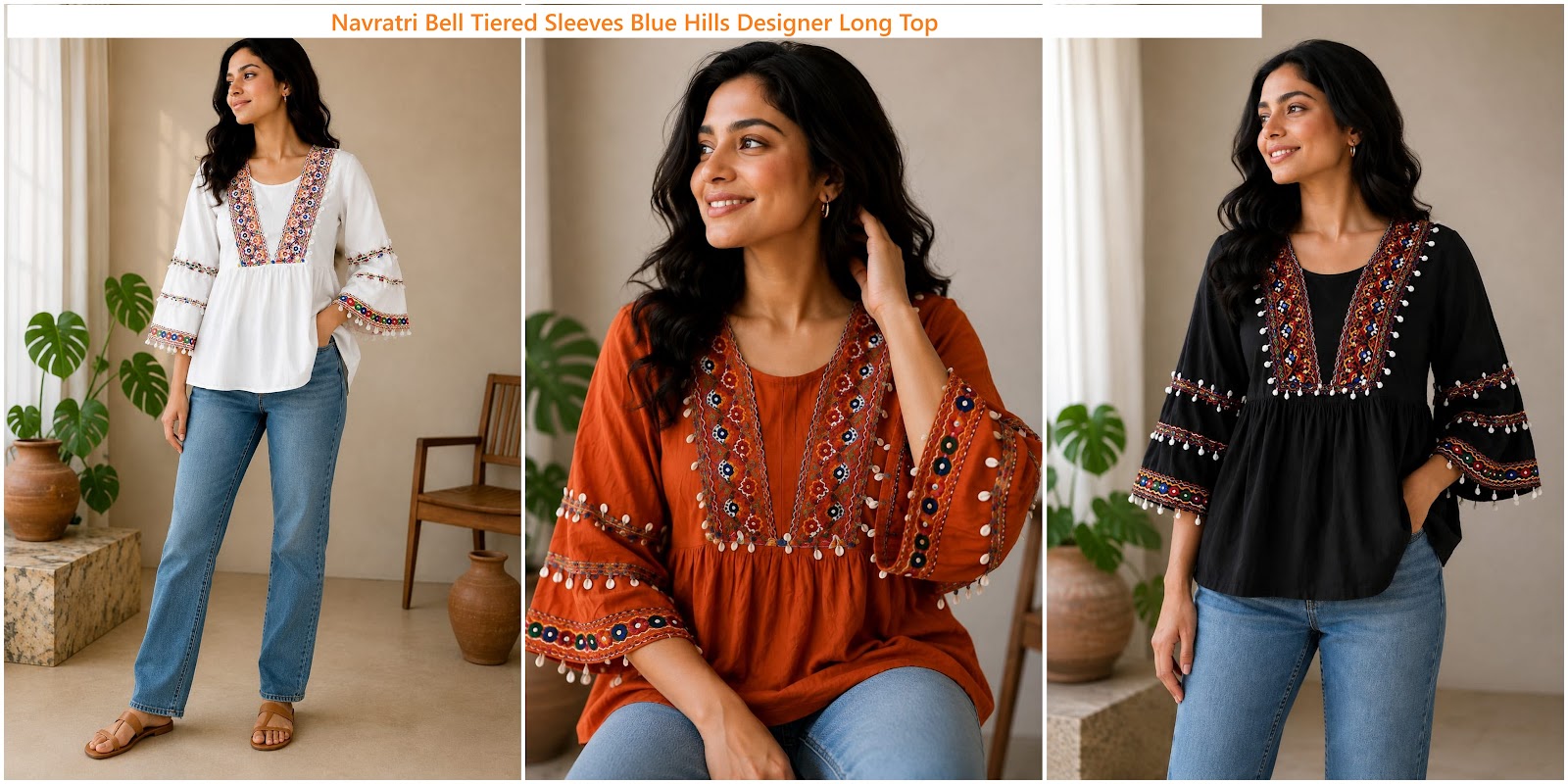 Navratri Bell Tiered Sleeves Blue Hills Rayon 14Kg Designer Long Top Wholesale