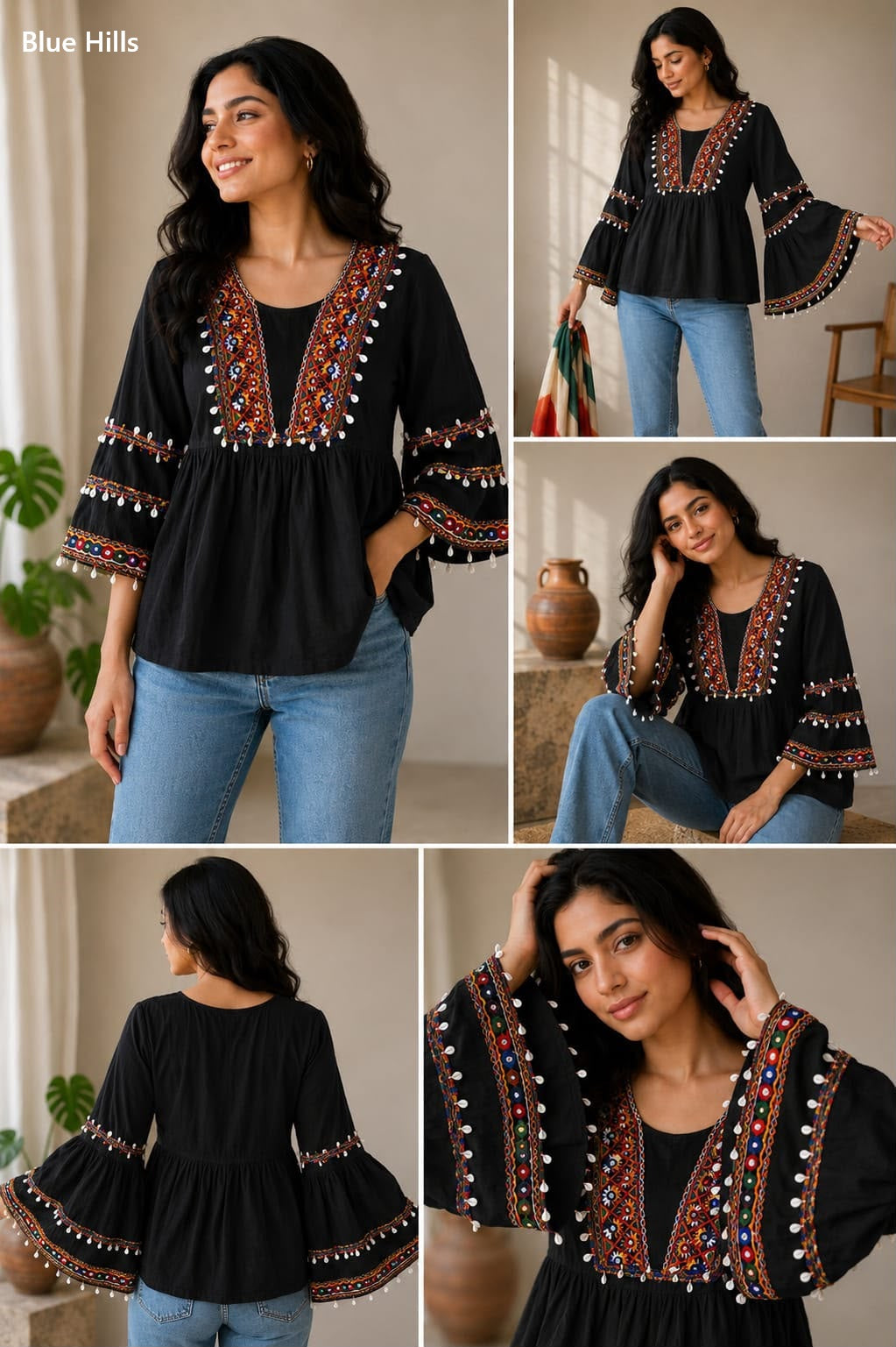Navratri Bell Tiered Sleeves Blue Hills Rayon 14Kg Designer Long Top Wholesale