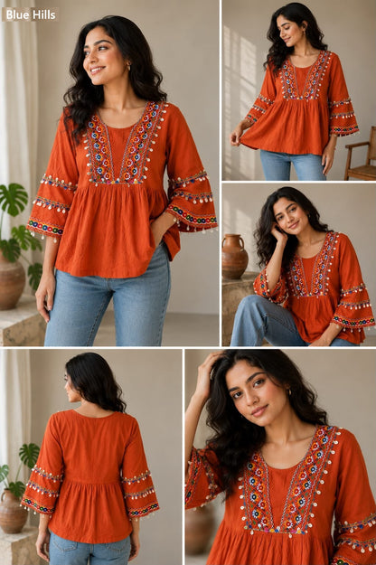 Navratri Bell Tiered Sleeves Blue Hills Rayon 14Kg Designer Long Top Wholesale