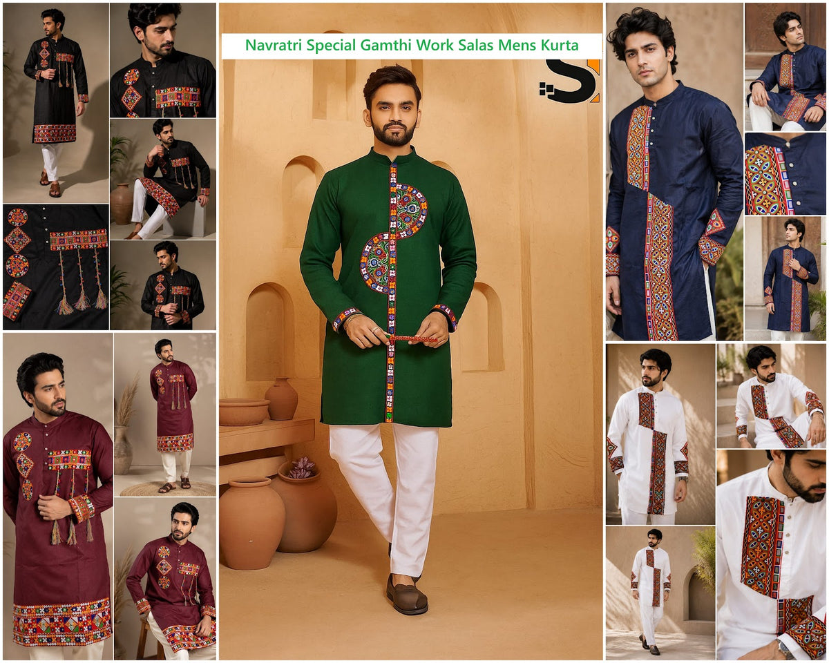 Navratri Special Gamthi Work Salas Cotton Mens Kurta Exporter Gujarat