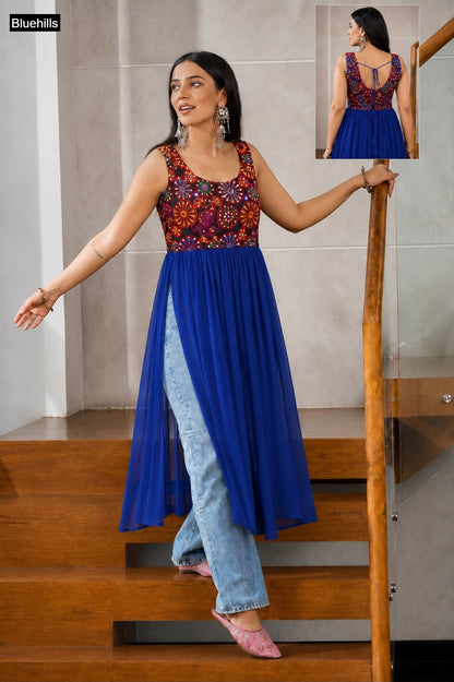 Navratri Special Panghat Bluehills Georgette Kurtis Manufacturer India
