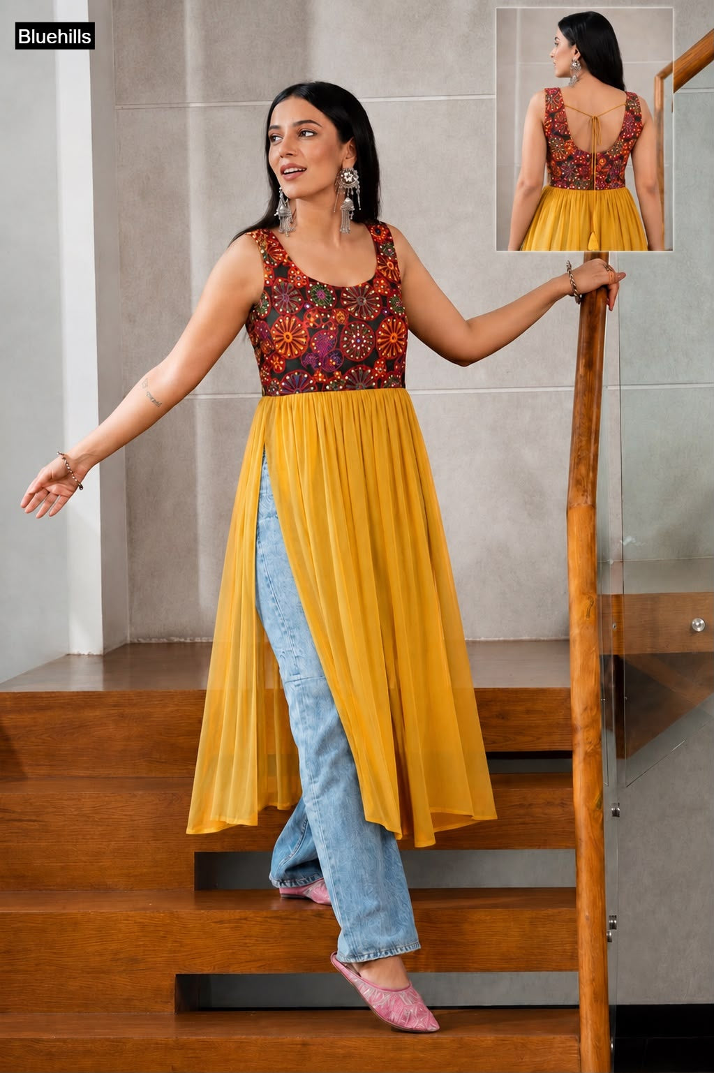 Navratri Special Panghat Bluehills Georgette Kurtis Manufacturer India