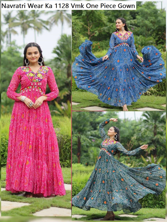 Navratri Wear Ka 1128 Vmk Fox Georgette One Piece Gown Wholesale Rate