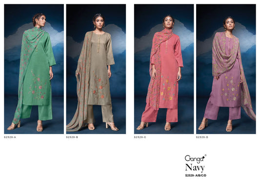 Navy-2529 Ganga Cotton Silk Plazzo Style Suits