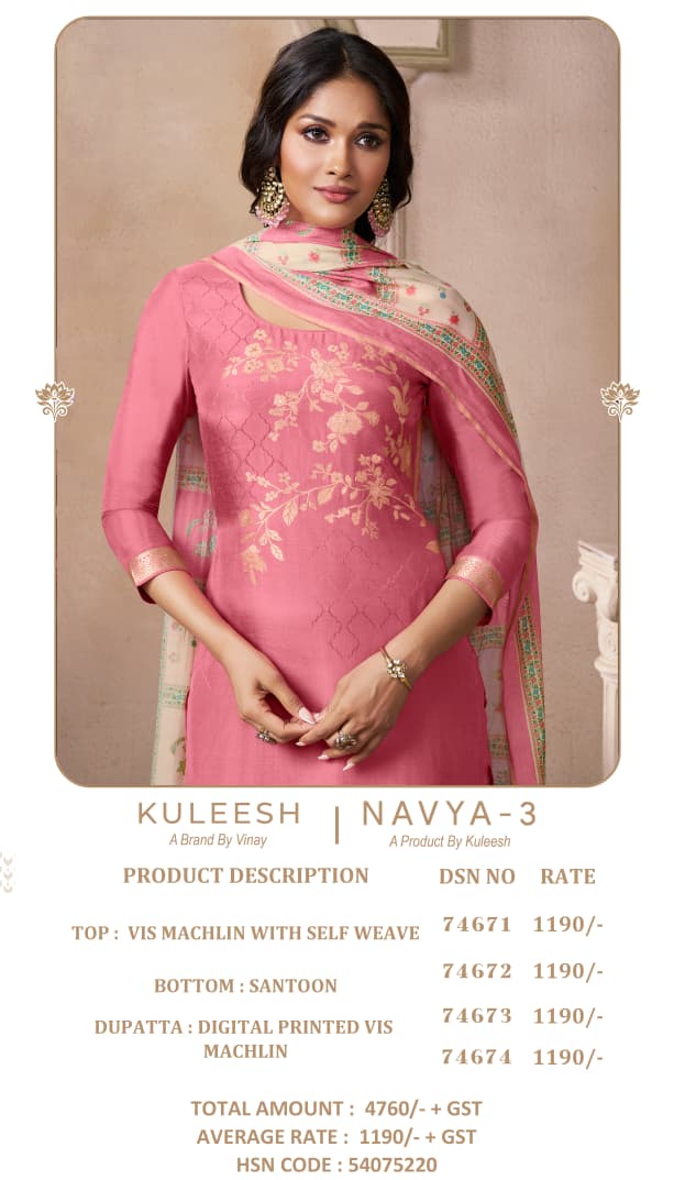 Navya 3 Kuleesh Vinay Fashion Llp Viscose Muslin Pant Style Suits Supplier India
