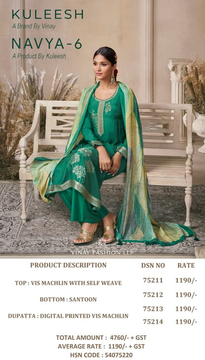 Navya 6 Kuleesh Vinay Fashion Llp Muslin Jacquard Pant Style Suits Wholesaler Ahmedabad