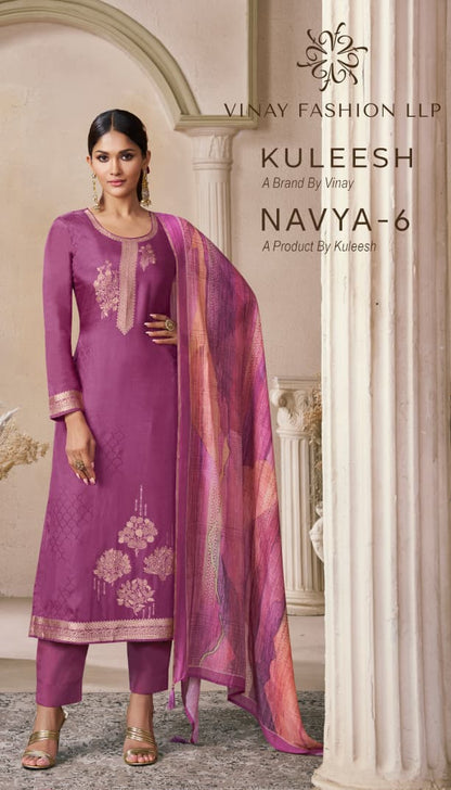 Navya 6 Kuleesh Vinay Fashion Llp Muslin Jacquard Pant Style Suits Wholesaler Ahmedabad