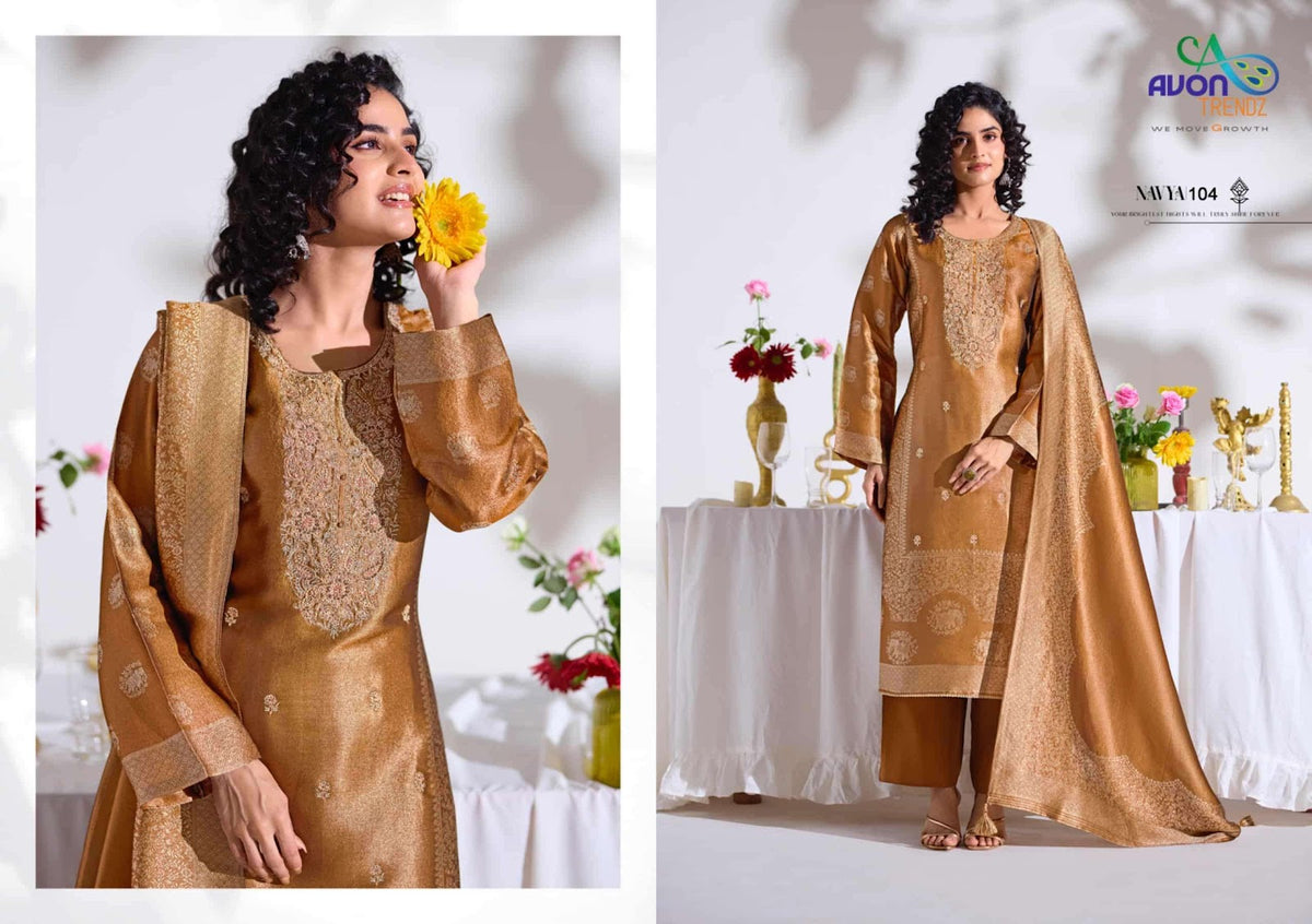 Navya Avon Trendz Silk Jacquard Pant Style Suits Wholesaler