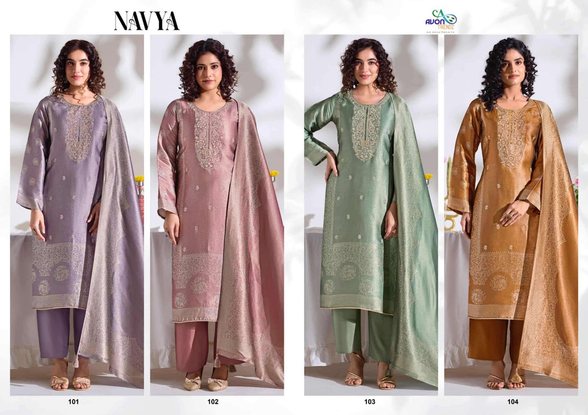 Navya Avon Trendz Silk Jacquard Pant Style Suits Wholesaler