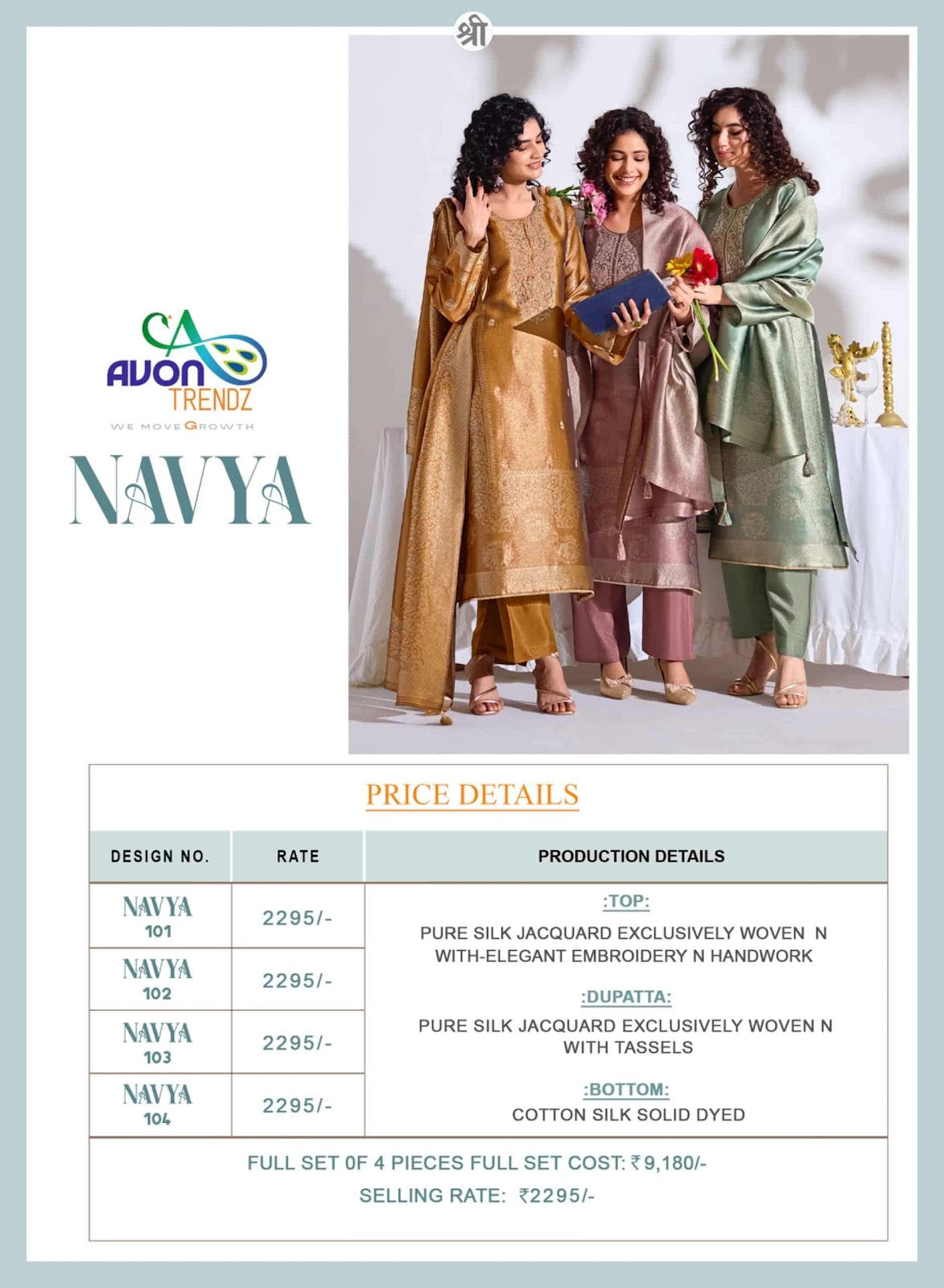 Navya Avon Trendz Silk Jacquard Pant Style Suits Wholesaler