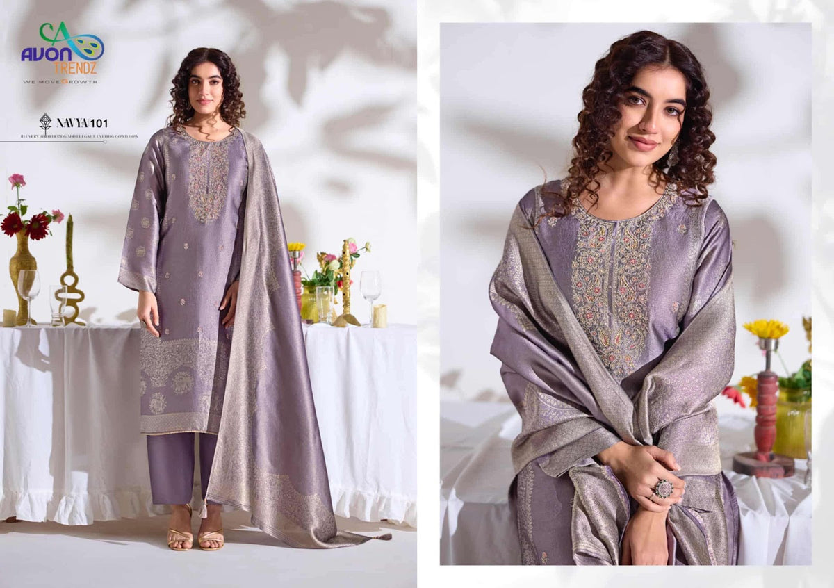 Navya Avon Trendz Silk Jacquard Pant Style Suits Wholesaler