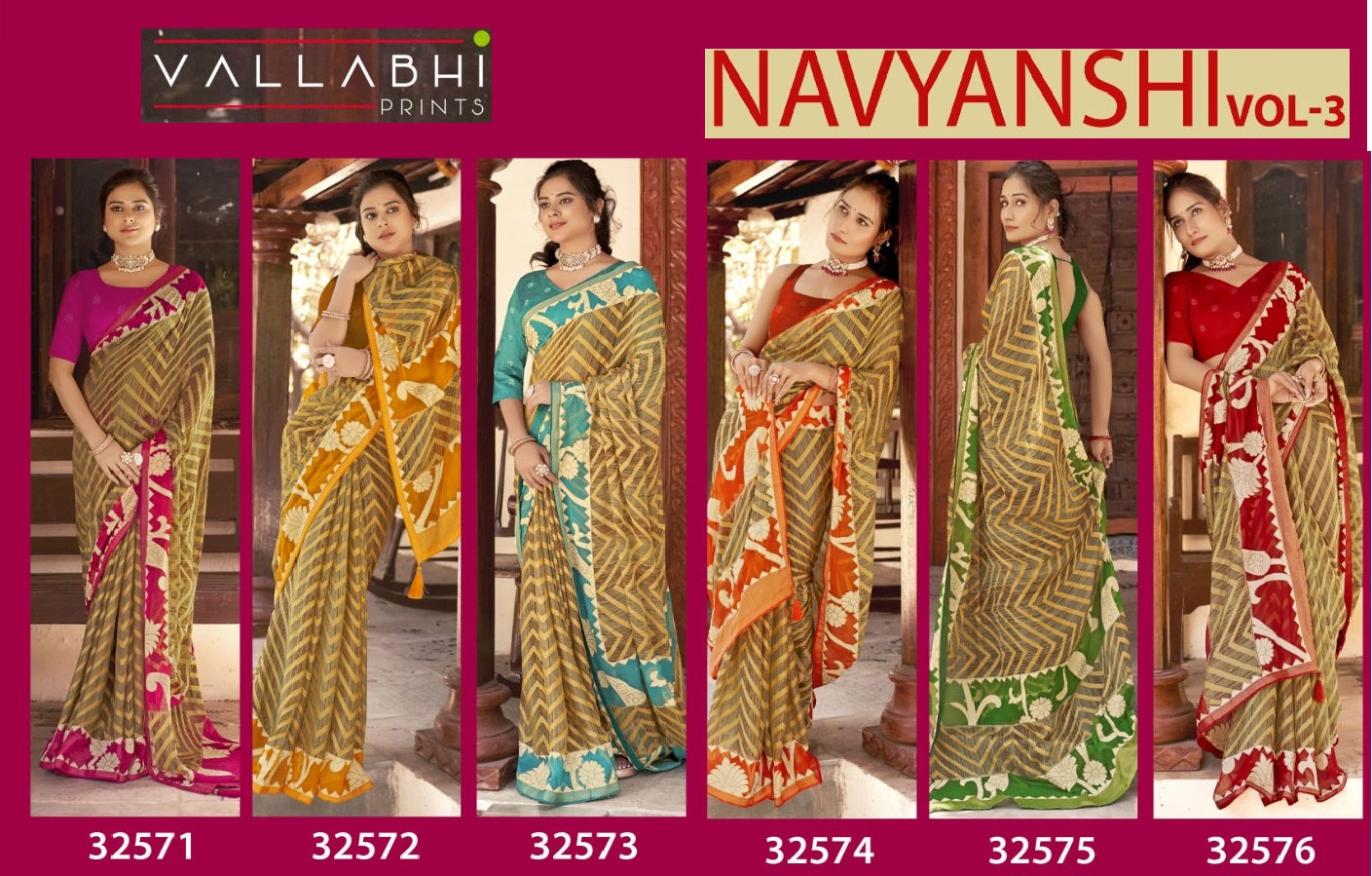 Navyanshi Vol 3 Vallabhi Prints Moss Barsso Sarees Supplier