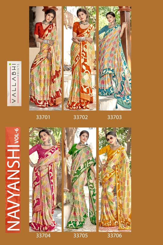 Navyanshi Vol 6 Vallabhi Prints Moss Sarees Wholesaler India
