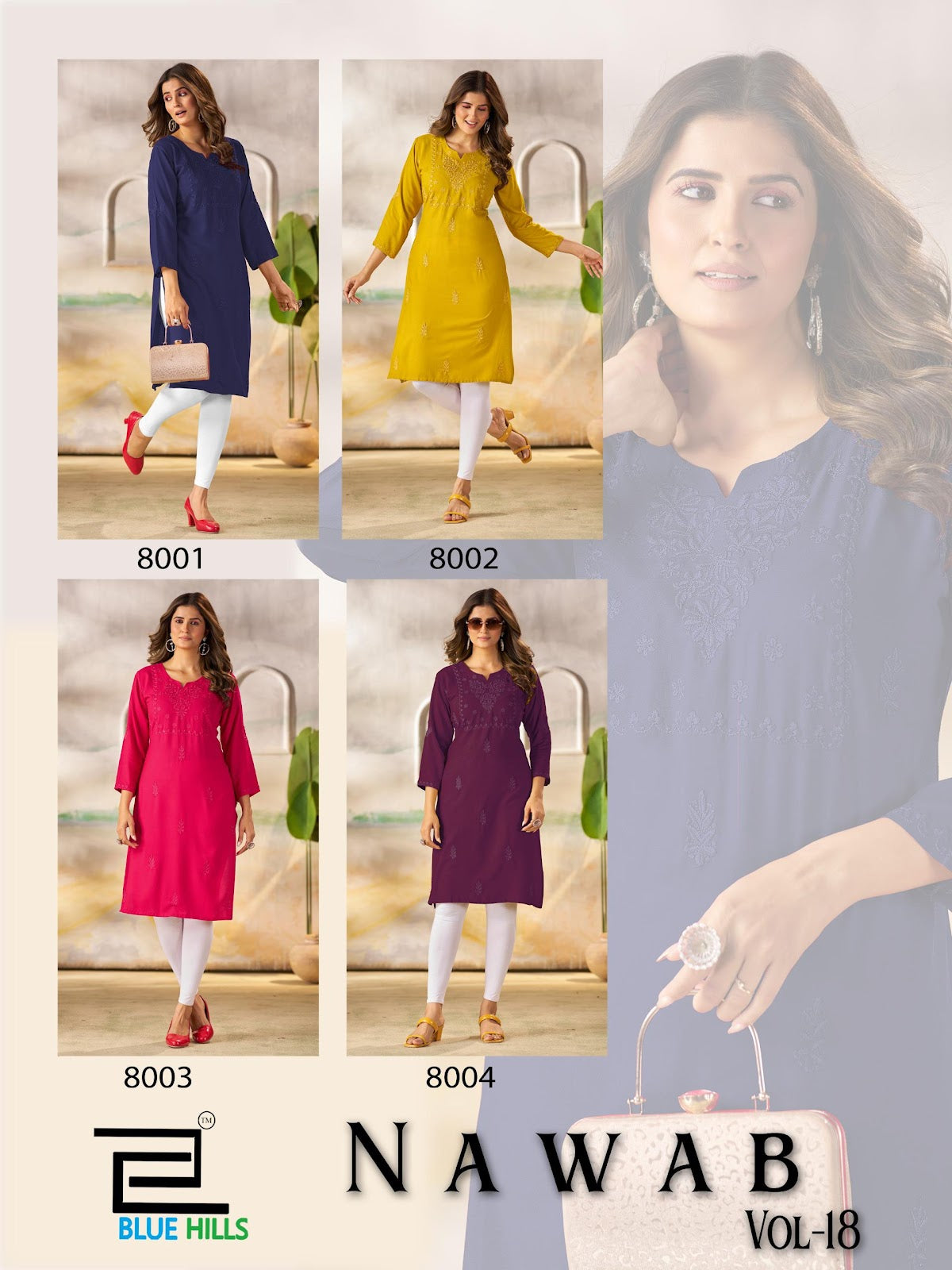 Nawab Vol 18 Blue Hills Rayon 14Kg Knee Length Kurtis Supplier India
