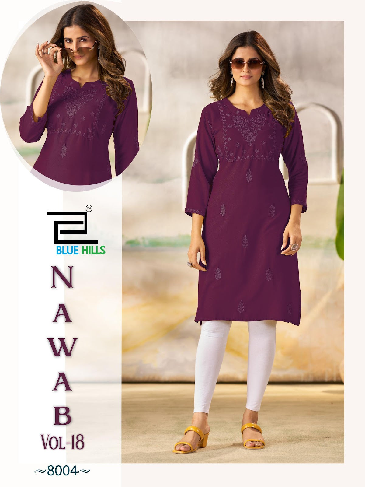Nawab Vol 18 Blue Hills Rayon 14Kg Knee Length Kurtis Supplier India