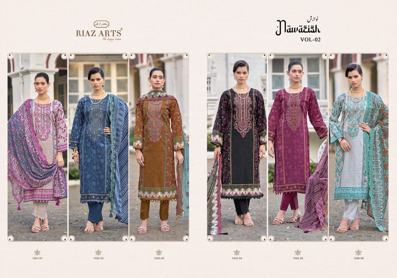 Nawazish Vol 2 0105 Riaz Art Lawn Karachi Salwar Suits Wholesaler India