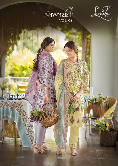 Nawazish Vol 2 Levisha Lawn Cotton Karachi Salwar Suits Wholesaler Gujarat