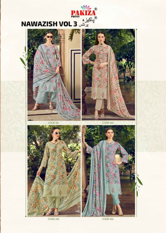 Nawazish Vol 3 Pakiza Prints Cotton Lawn Karachi Salwar Suits Exporter