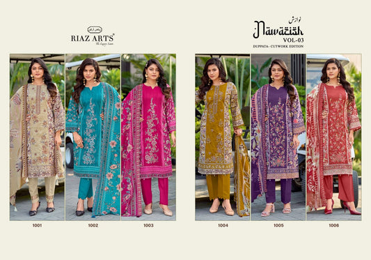 Nawazish Vol 3 Riaz Art Lawn Cotton Karachi Salwar Suits Manufacturer Gujarat