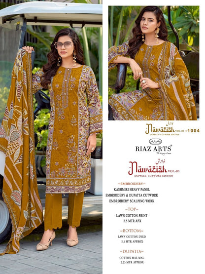 Nawazish Vol 3 Riaz Art Lawn Cotton Karachi Salwar Suits Manufacturer Gujarat