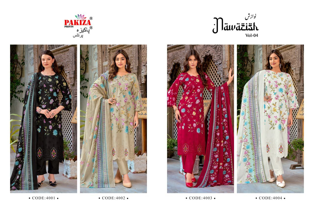 Nawazish Vol 4 Pakiza Prints Lawn Cotton Karachi Salwar Suits Exporter Gujarat