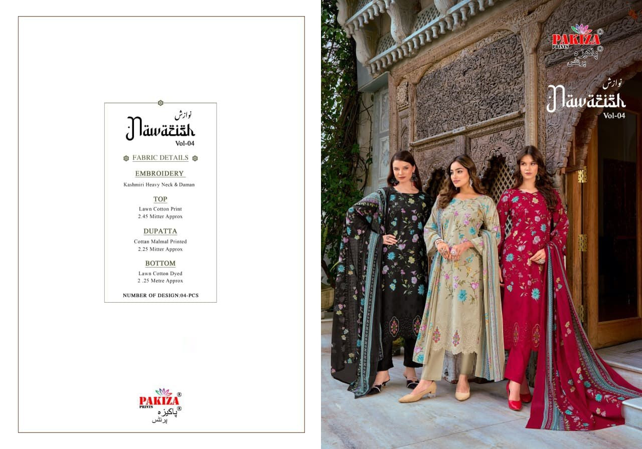 Nawazish Vol 4 Pakiza Prints Lawn Cotton Karachi Salwar Suits Exporter Gujarat