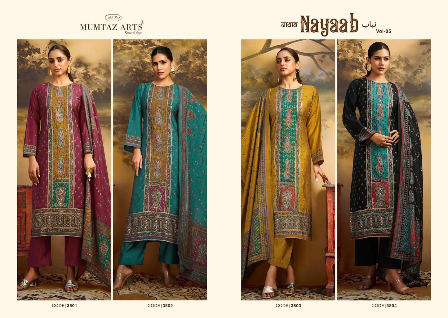 Nayaab Vol 5 Mumtaz Arts Pure Viscose Muslin Karachi Salwar Suits Supplier Ahmedabad
