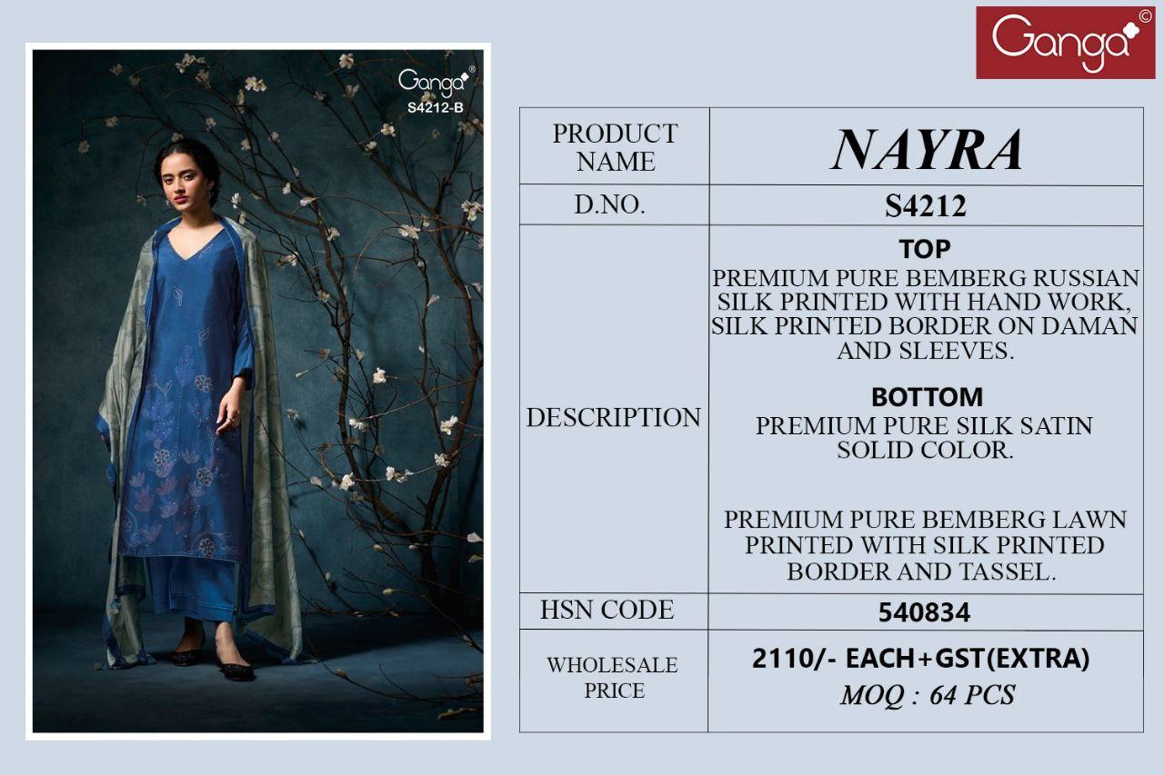Nayra 4212 Ganga Pure Bemberg Plazzo Style Suits Exporter India