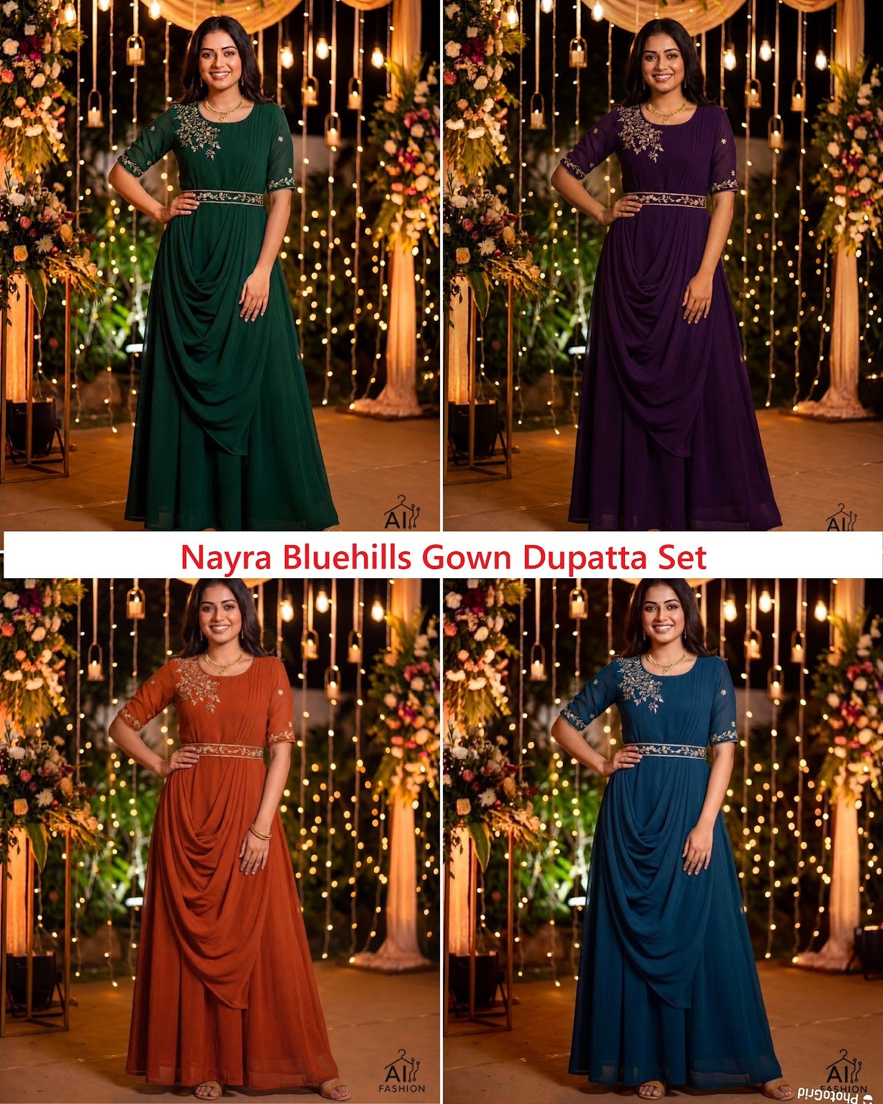 Nayra With Belt Bluehills Georgette Gown Dupatta Set Wholesale Price