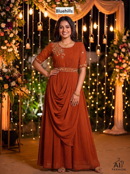 Nayra With Belt Bluehills Georgette Gown Dupatta Set Wholesale Price