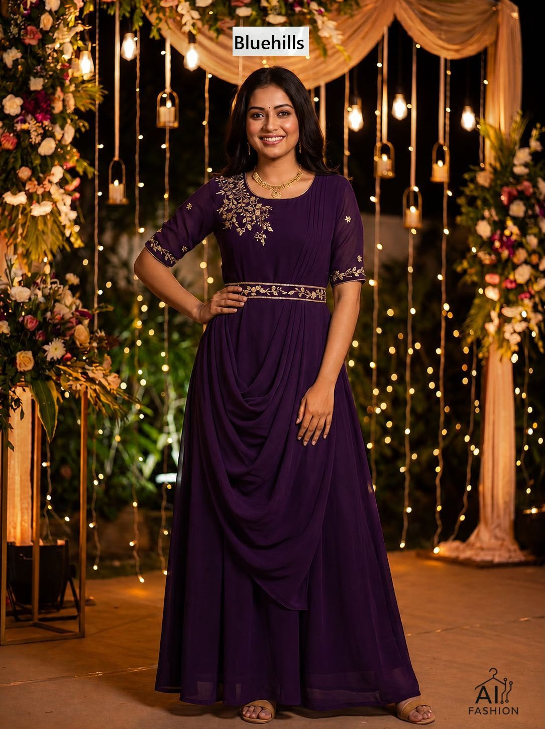 Nayra With Belt Bluehills Georgette Gown Dupatta Set Wholesale Price
