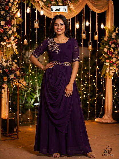 Nayra With Belt Bluehills Georgette Gown Dupatta Set Wholesale Price