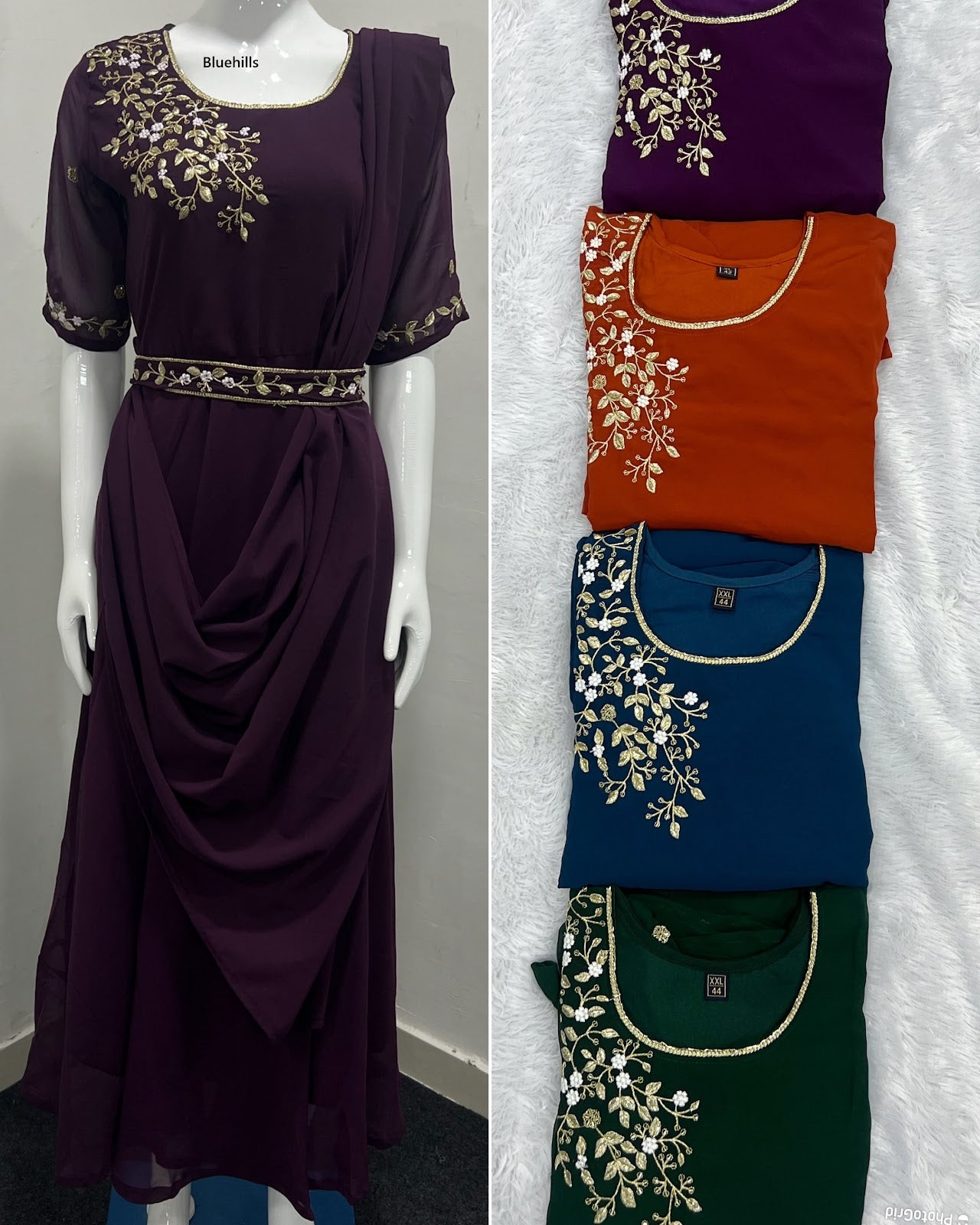Nayra With Belt Bluehills Georgette Gown Dupatta Set Wholesale Price