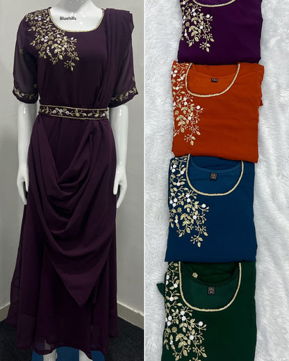 Nayra With Belt Bluehills Georgette Gown Dupatta Set Wholesale Price