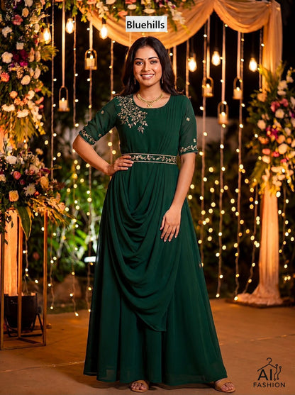 Nayra With Belt Bluehills Georgette Gown Dupatta Set Wholesale Price