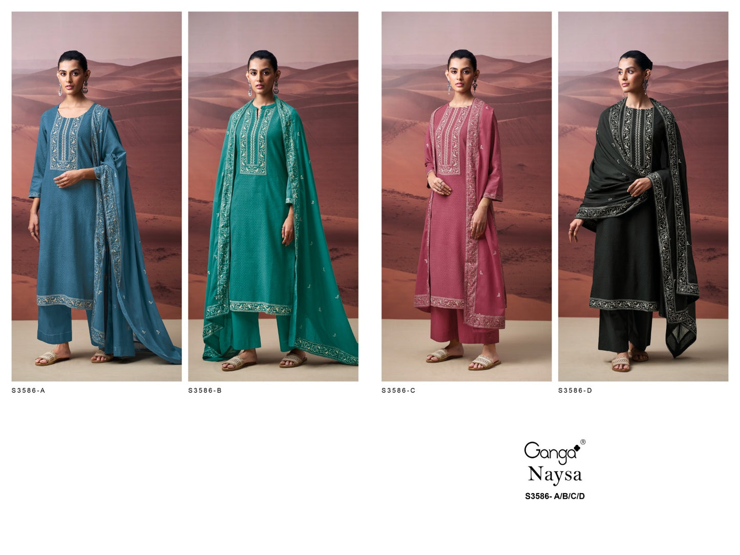 Naysa 3586 Ganga Premium Cotton Plazzo Style Suits Wholesaler Ahmedabad