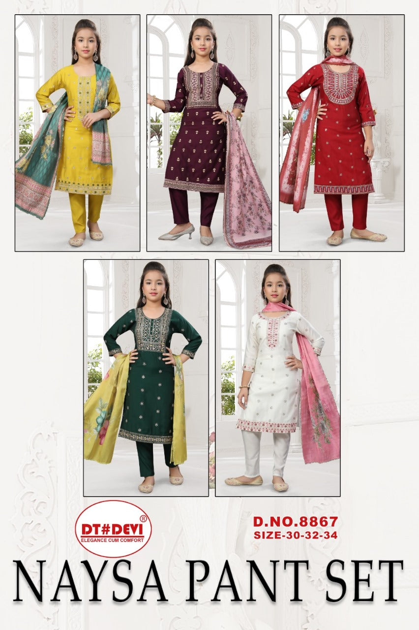 Naysa 8867 Dt Devi Roman Silk Girls Readymade Pant Suits Wholesaler Ahmedabad