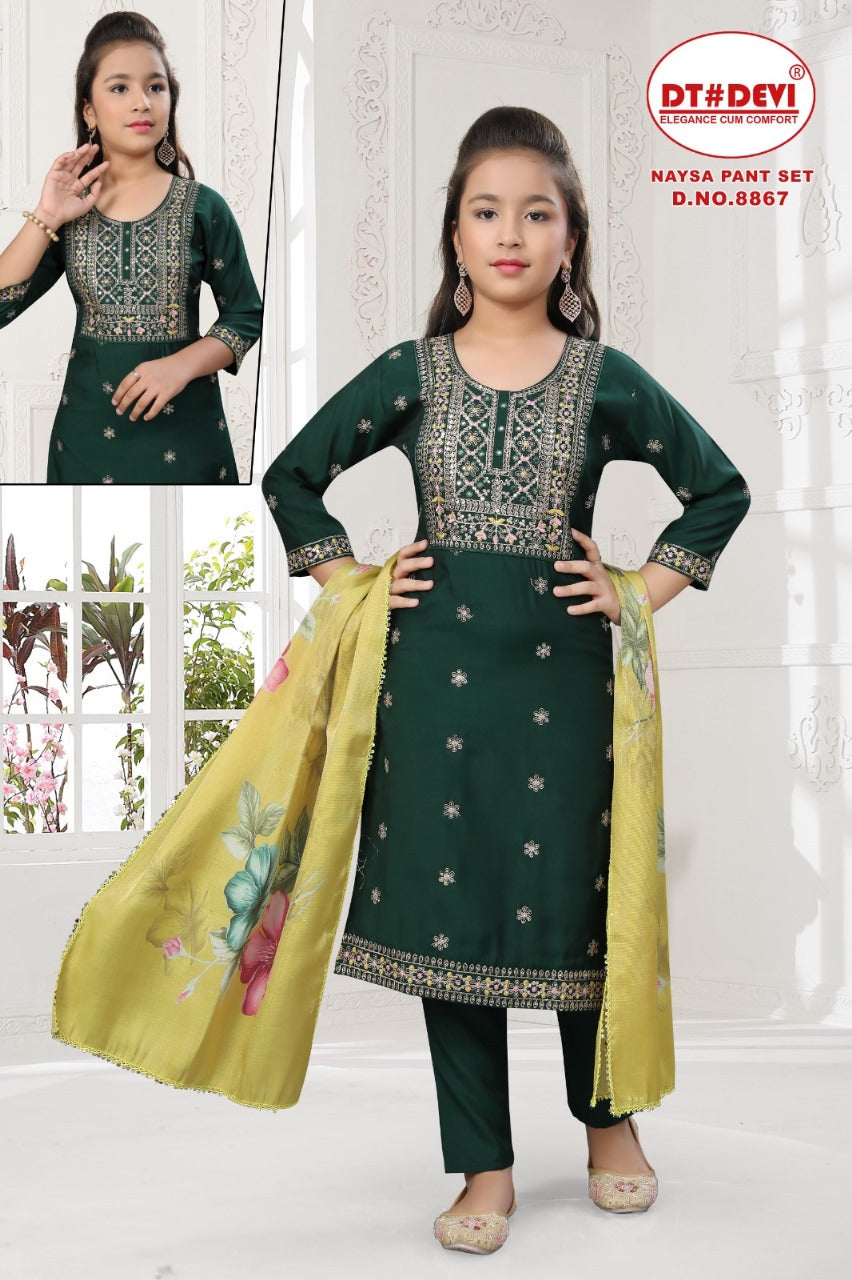 Naysa 8867 Dt Devi Roman Silk Girls Readymade Pant Suits Wholesaler Ahmedabad