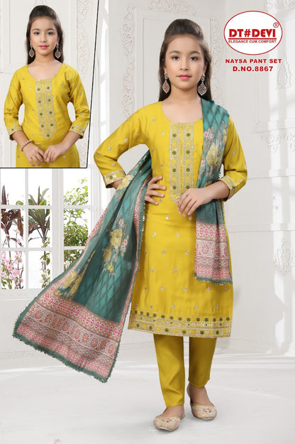 Naysa 8867 Dt Devi Roman Silk Girls Readymade Pant Suits Wholesaler Ahmedabad