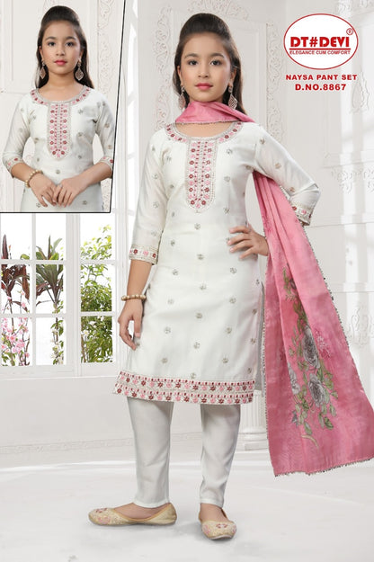 Naysa 8867 Dt Devi Roman Silk Girls Readymade Pant Suits Wholesaler Ahmedabad