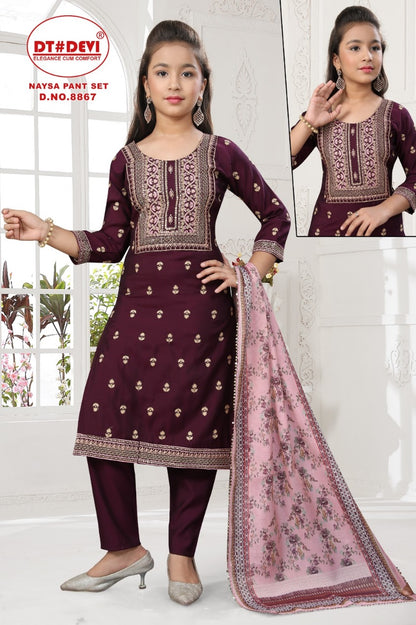 Naysa 8867 Dt Devi Roman Silk Girls Readymade Pant Suits Wholesaler Ahmedabad