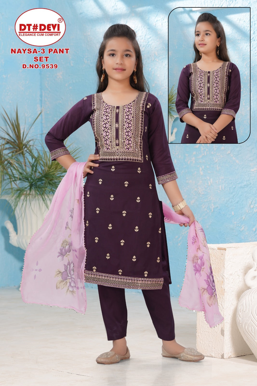 Naysa Vol 3 9539 Dt Devi Roman Silk Girls Readymade Pant Suits Wholesale