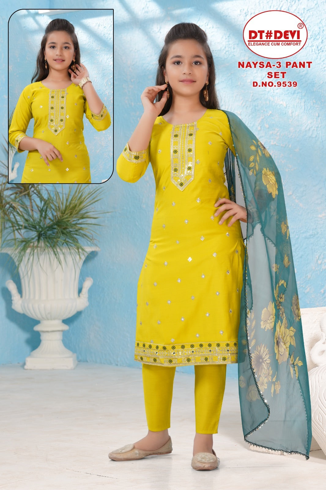 Naysa Vol 3 9539 Dt Devi Roman Silk Girls Readymade Pant Suits Wholesale