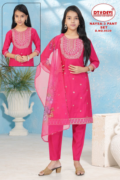 Naysa Vol 3 9539 Dt Devi Roman Silk Girls Readymade Pant Suits Wholesale