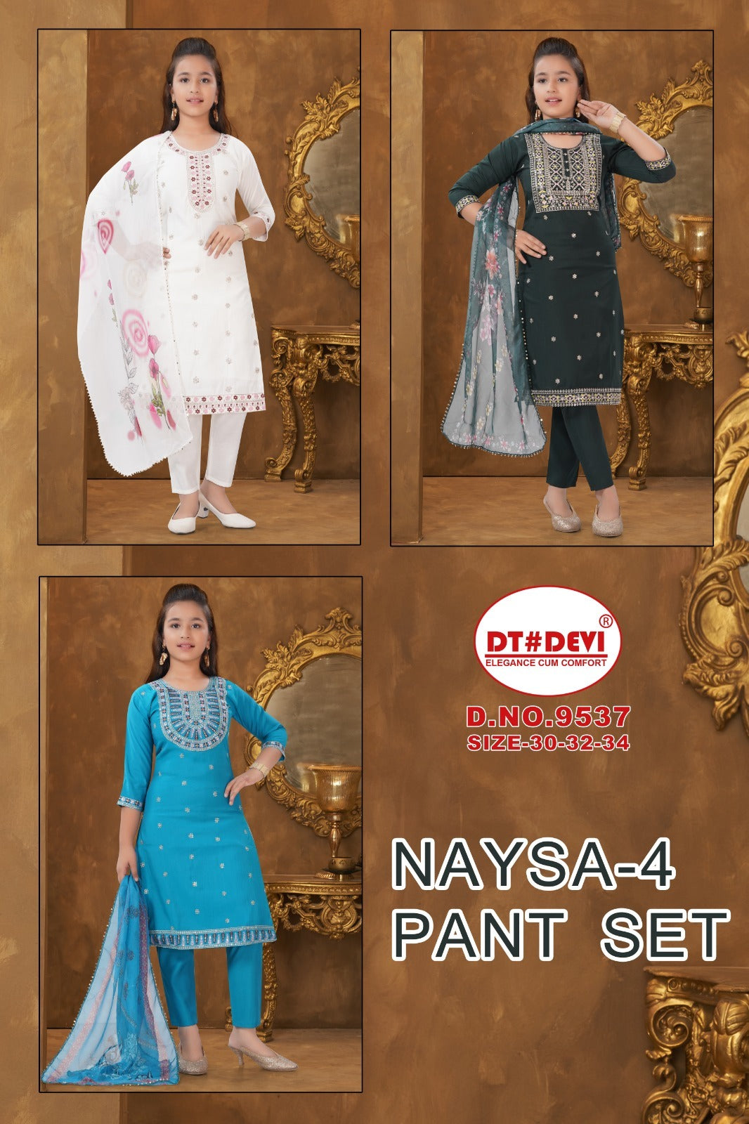 Naysa Vol 4 9537 Dt Devi Roman Silk Girls Readymade Pant Suits Manufacturer