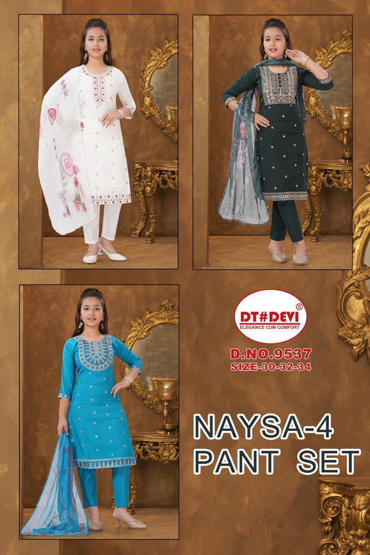 Naysa Vol 4 9537 Dt Devi Roman Silk Girls Readymade Pant Suits Manufacturer