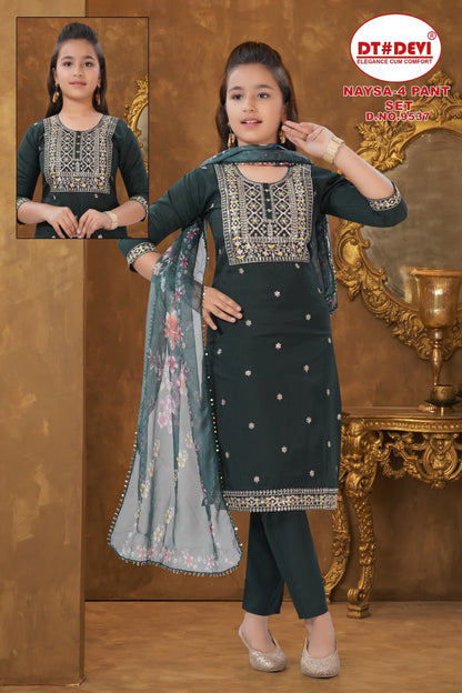 Naysa Vol 4 9537 Dt Devi Roman Silk Girls Readymade Pant Suits Manufacturer