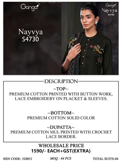 Nayvya S4730 Ganga Cotton Plazzo Style Suits Wholesale Rate