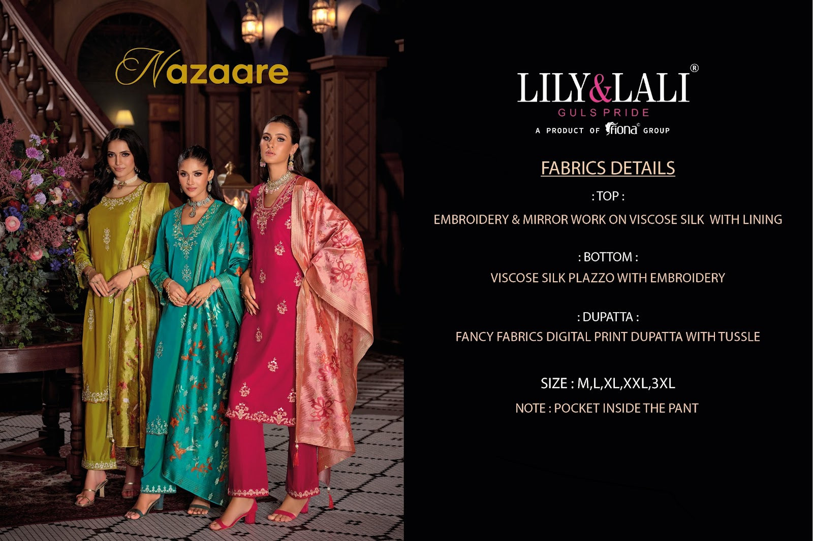 Nazaare Lily Lali Viscose Silk Readymade Pant Style Suits Exporter